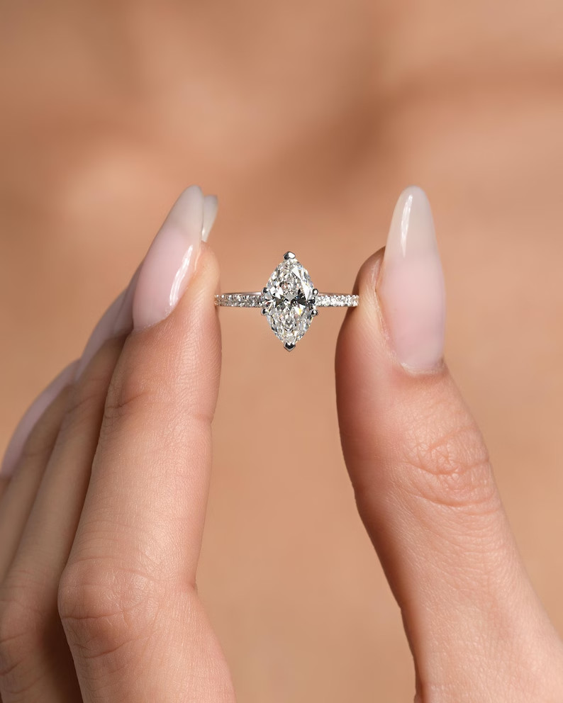 2.50Ct Marquise-Cut Lab Grown Diamond EF/VS1 Engagement Ring 14k White Gold