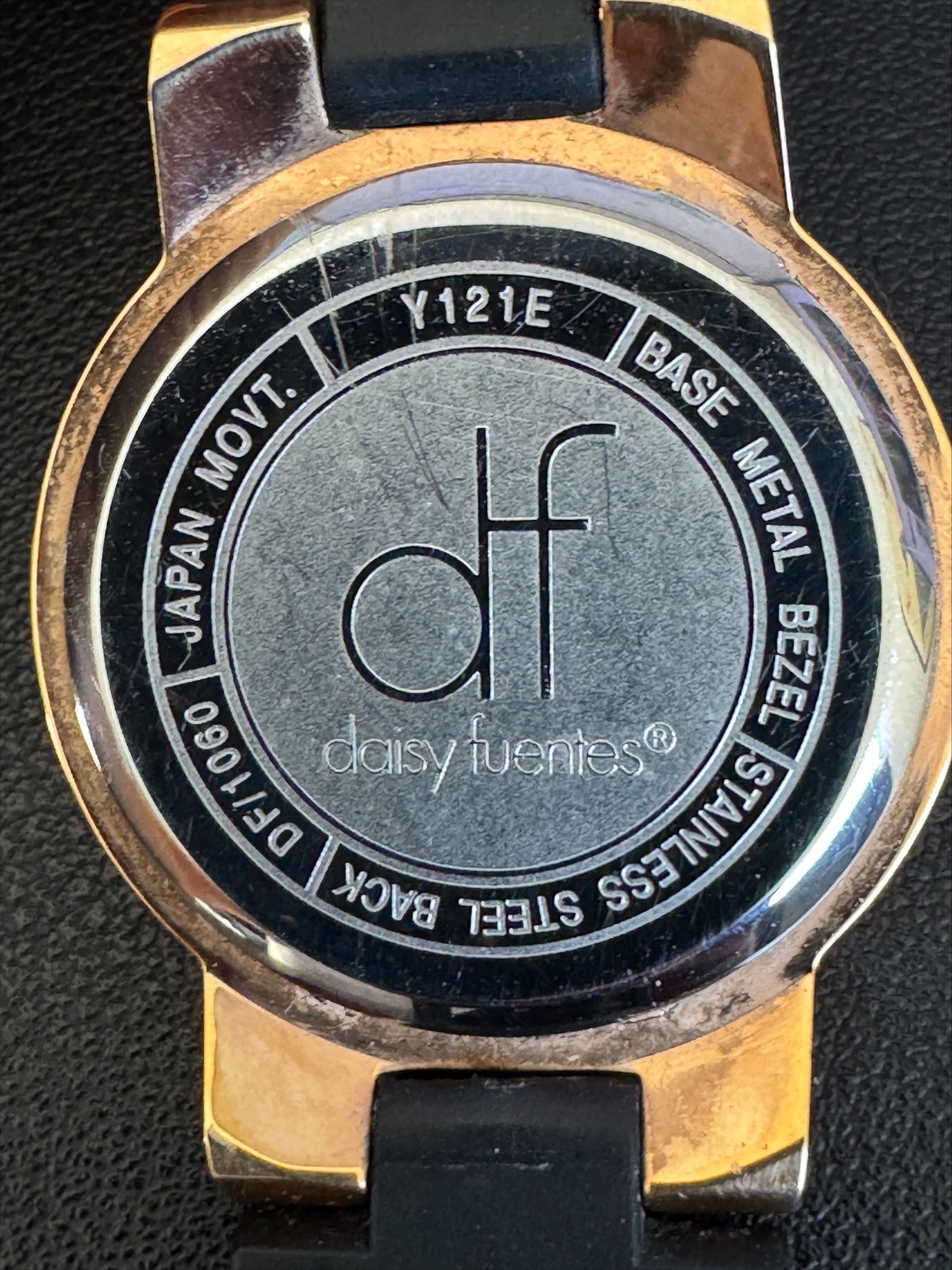 Daisy Fuentes Rhinestone Watch MOP Dial Black Strap Women’s Japan Movement