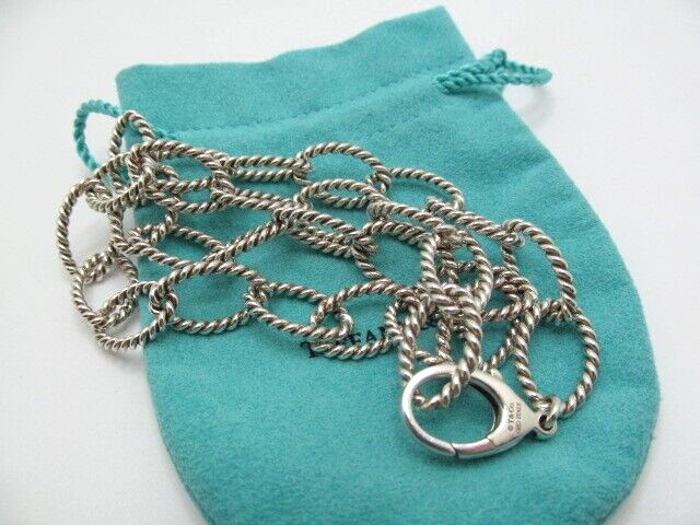 Authentic Tiffany & Co 925 Silver Oval Twist Rope Link Bracelet 8.25 In