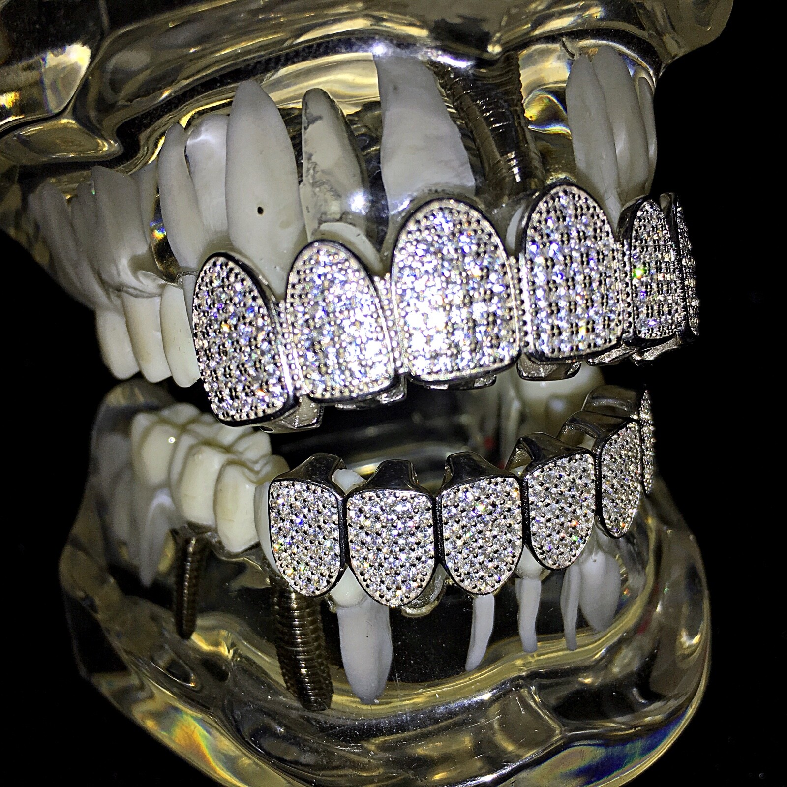 Men’s Real 925 Silver Grillz White Iced Micro Pave CZ Flooded Out Teeth Grills