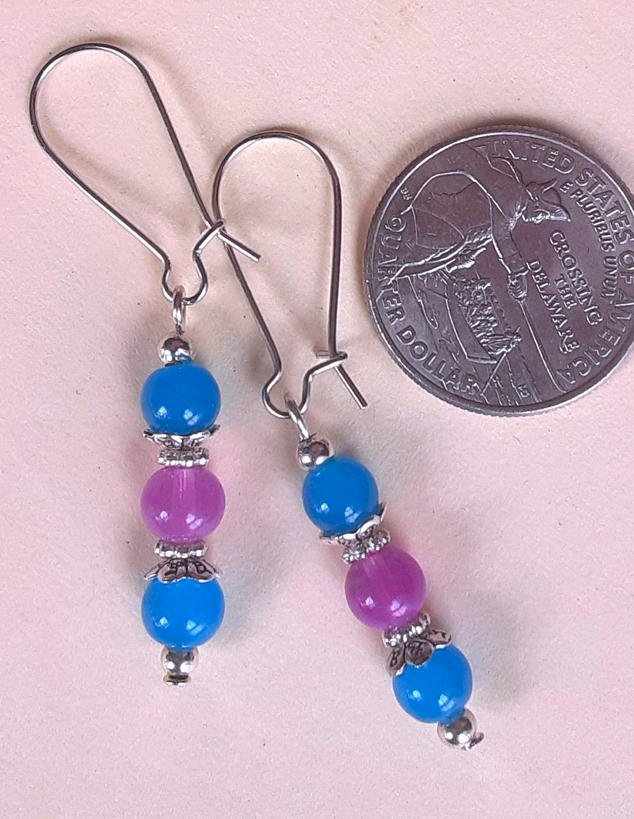 JADEITE Blue & Lavender kidney wire drop SP Handcrafted K2TA