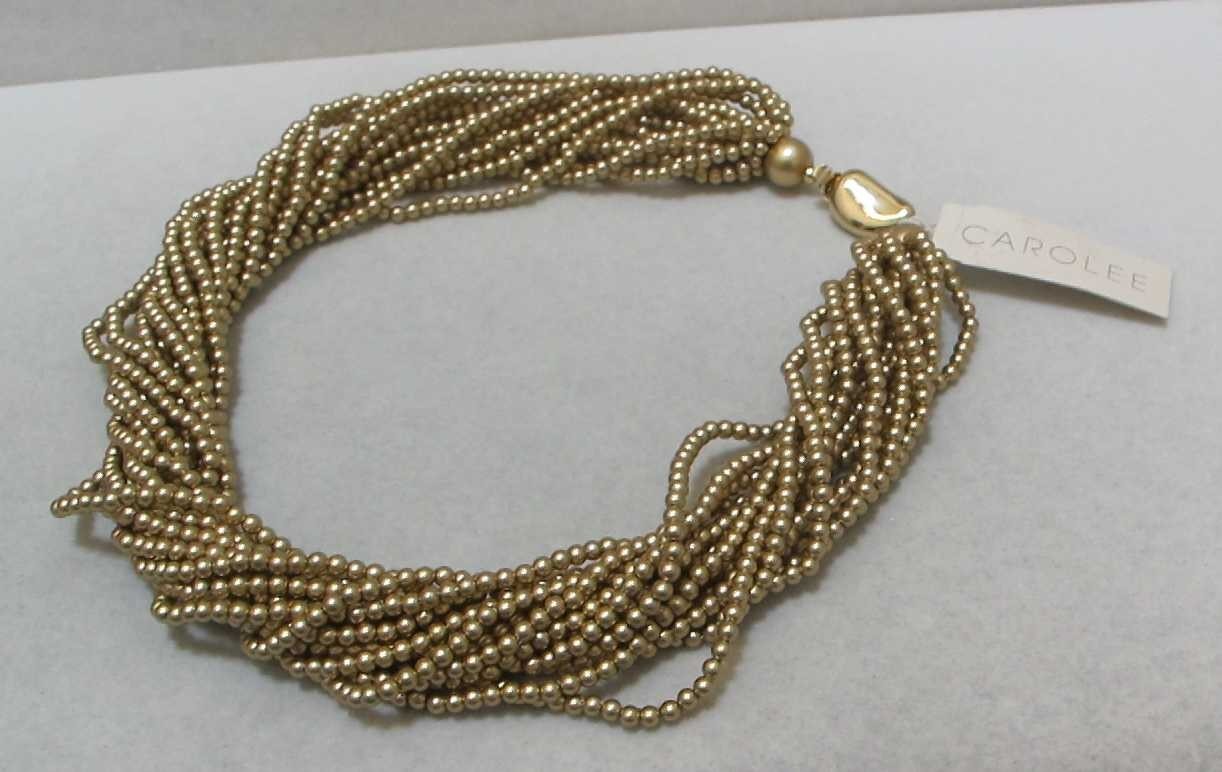 CAROLEE 16-Strand 17” Matte Gold Tone Beads Torsade Necklace $60 NWT