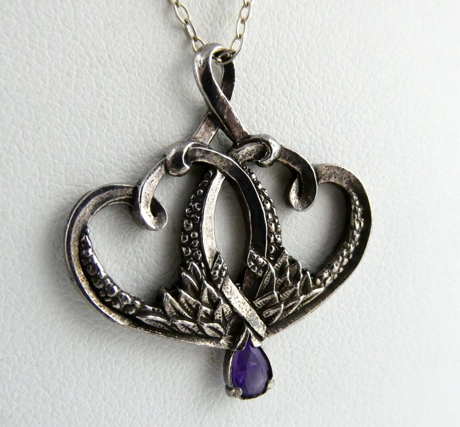 Franklin Mint Sterling Silver Amethyst Pendant Necklace 925 1983 FM 18 Inches