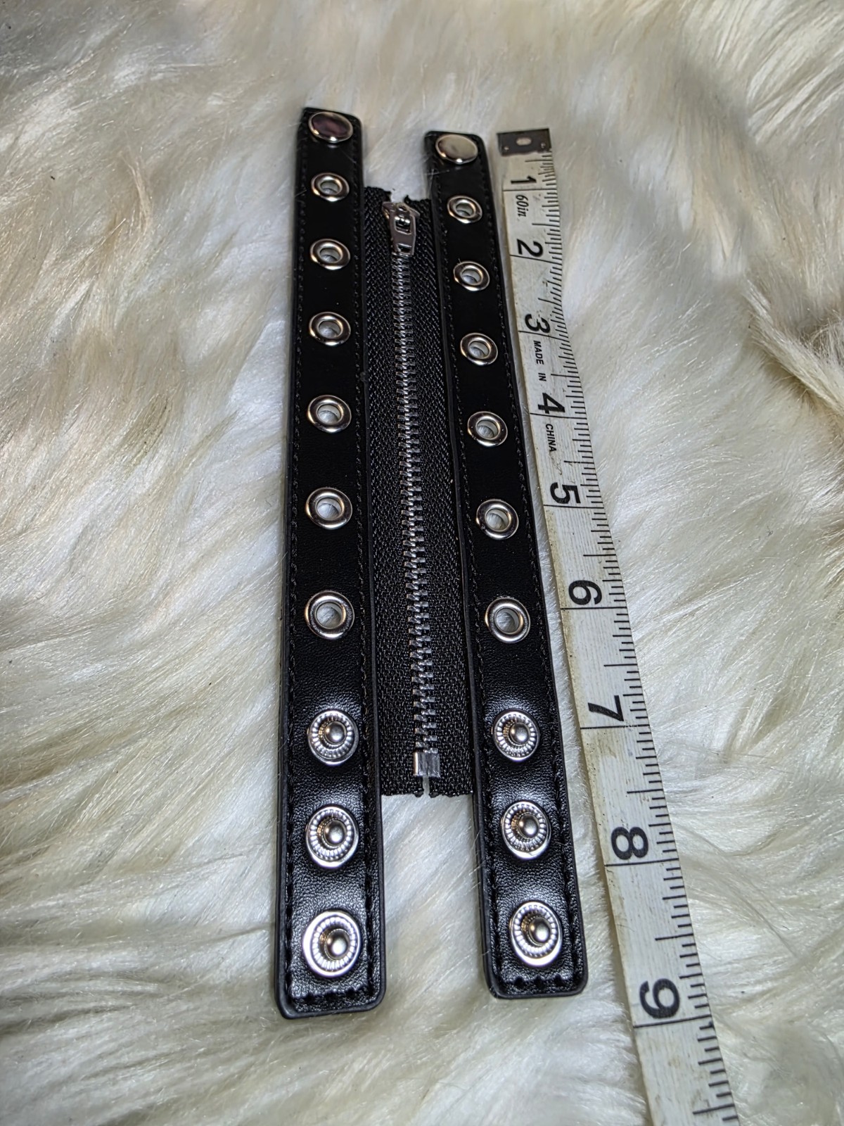 Black Faux Leather Wide Wrap Bracelet with Silver Grommets & Zipper