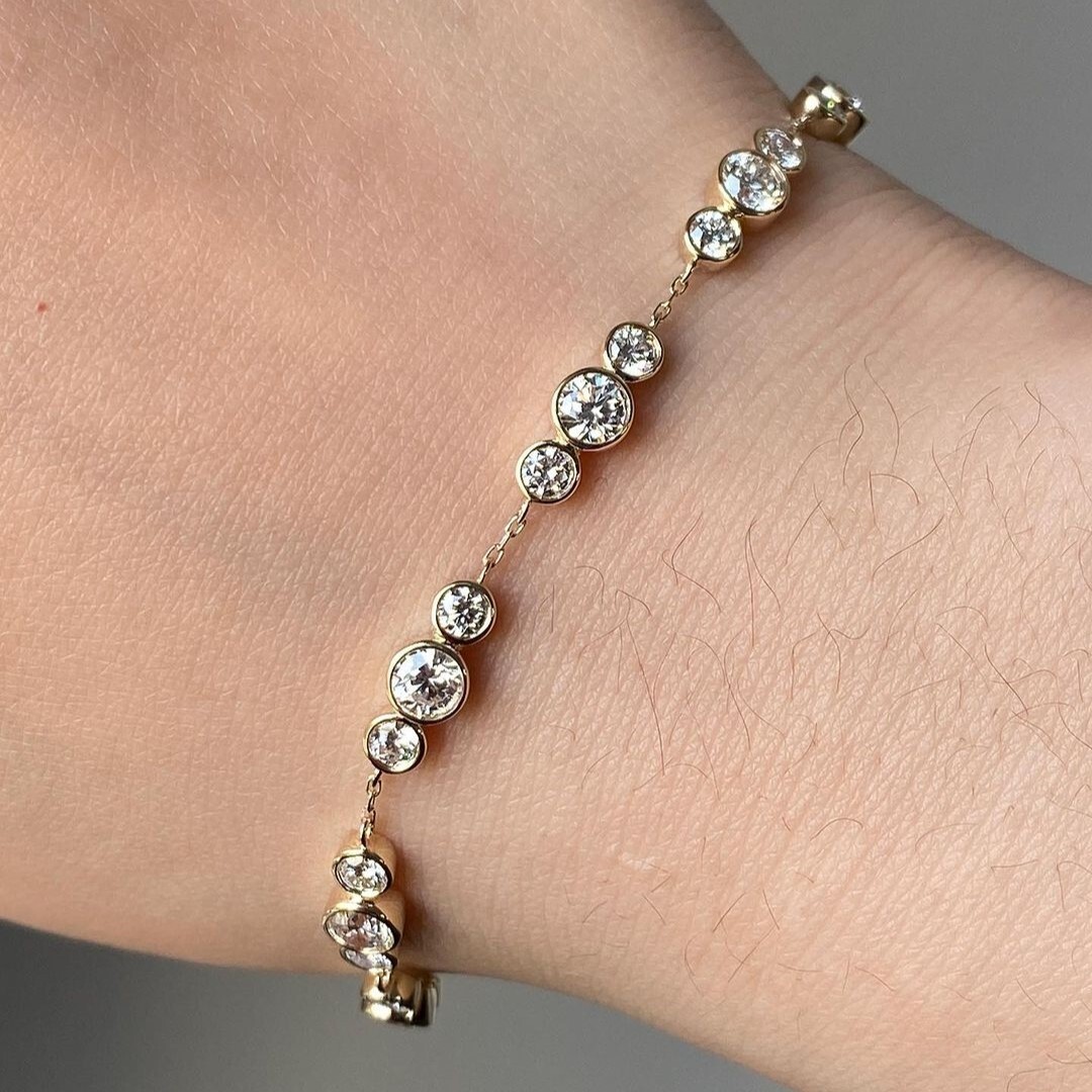 Summer Proposal Station Bracelet Round Earth Mined Real Diamond 14k Yellow Gold
