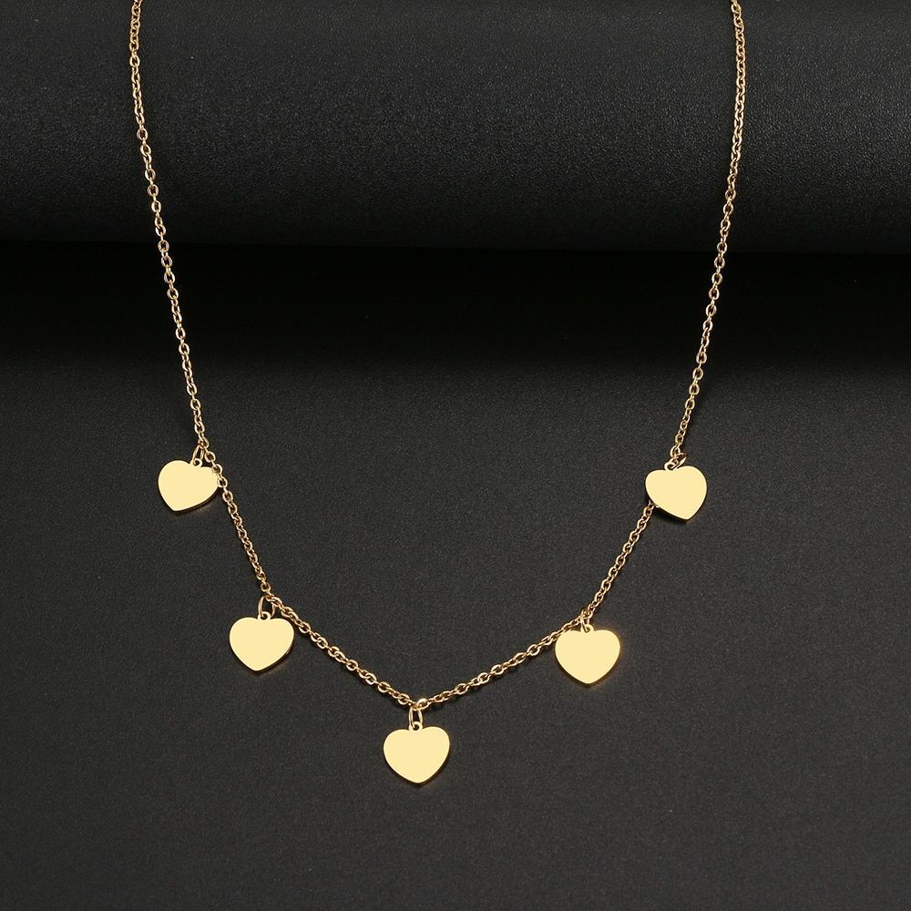 Gold Or Silver Plated Dainty 5 Heart Charm Necklace Cute Romantic Gift For Her