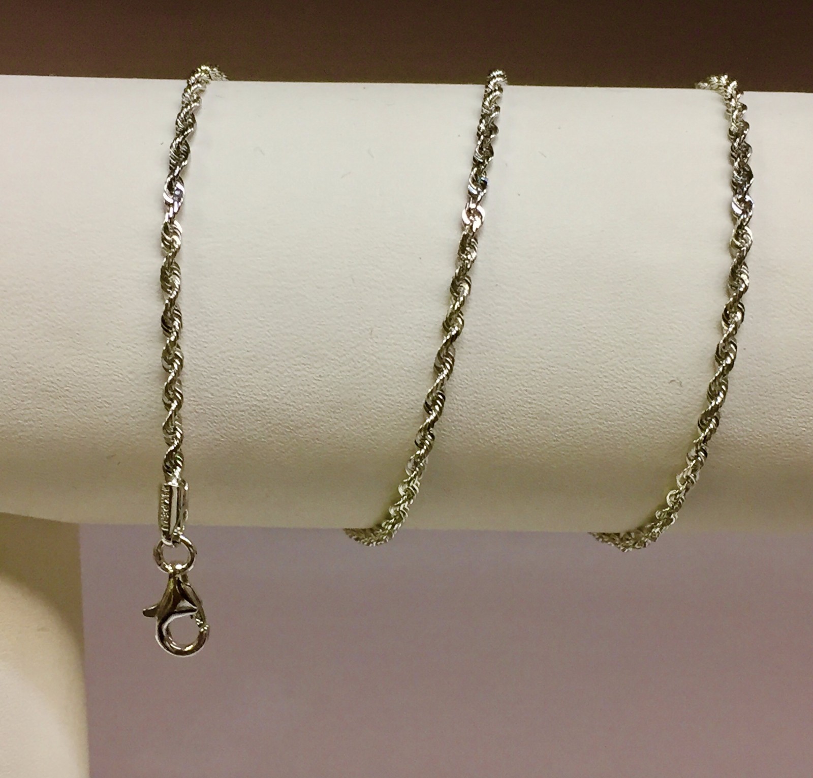 14k White Gold 7″ Solid Diamond Cut Rope Chain Bracelet 2.25mm 2.3 Grams