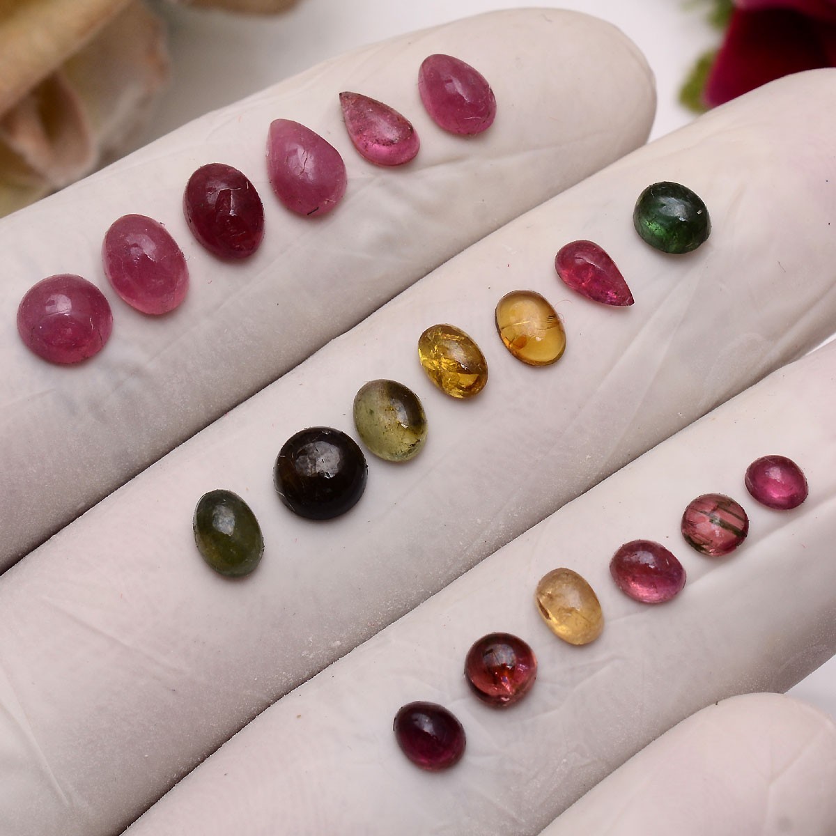 Rainbow Candies~19 Pcs Natural Multi Tourmaline 4mm-7mm Cabochon Loose Gemstones