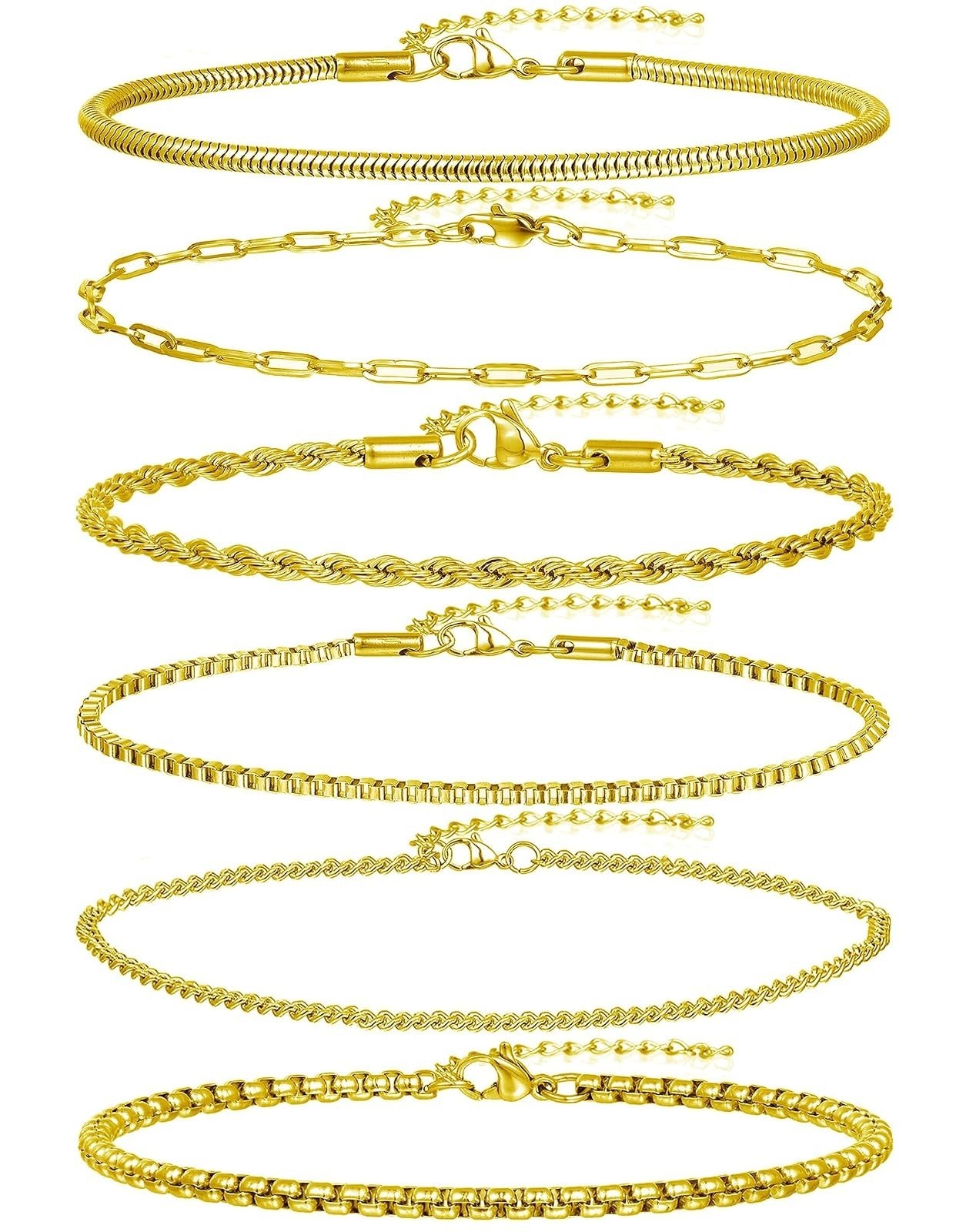 6Pcs Stainless Steel Chain Bracelets Set for Men Women Adjustable