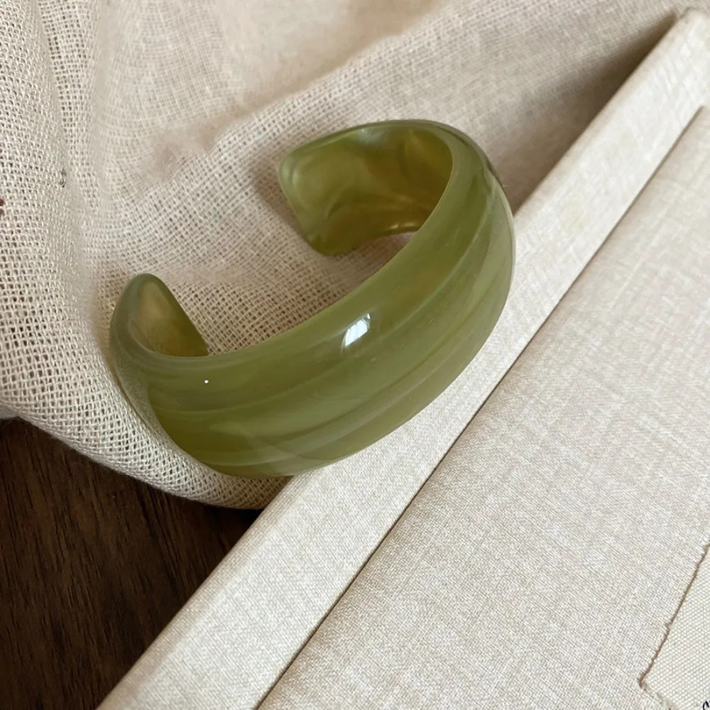 Acrylic Resin Open Cuff Bangle Women Irregular Round Layered Strand Jewelry