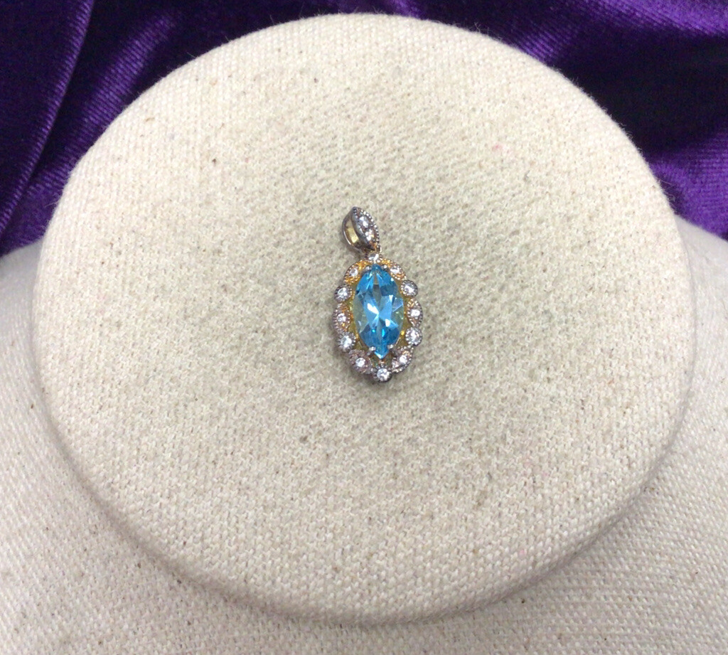 Sterling Silver 925 Blue & Clear Cz Pendant P112