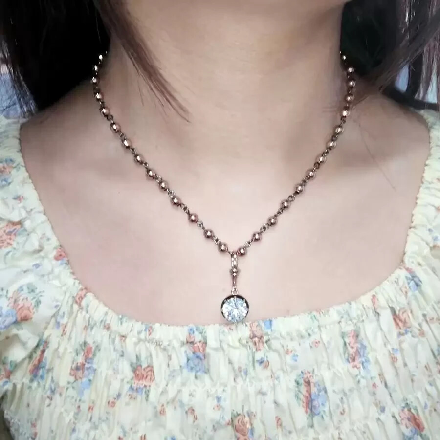 5Ct Lab Created Round Cut White Sapphire Antique Necklace 925 Sterling Silver