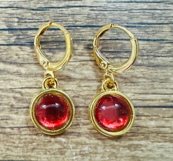 Huggie Hoop Nickel Free Lead Free Leverback Gold Red Earrings RTS