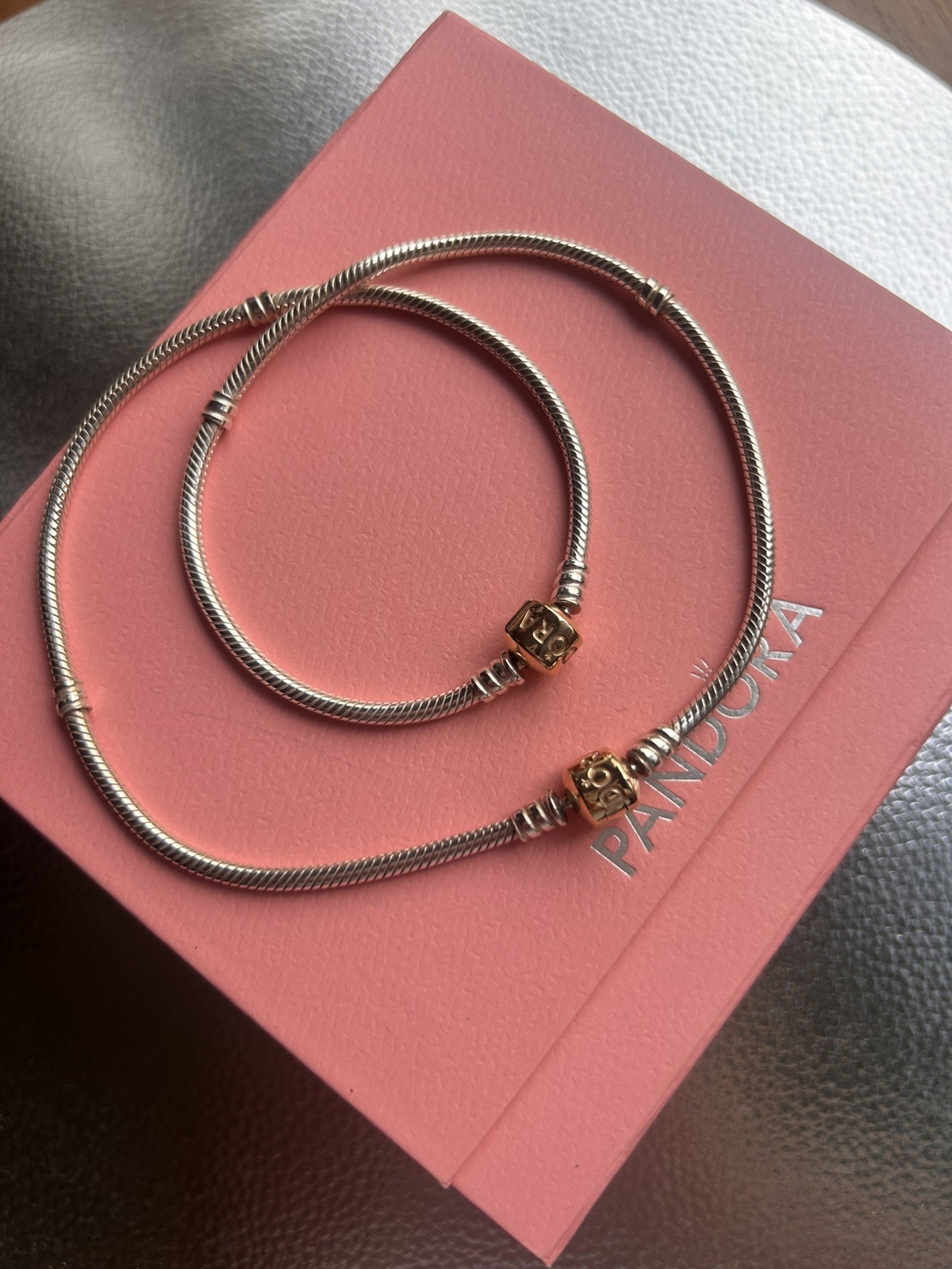 PANDORA necklace 925 silver/ 585 14k gold Two Tone Snake Chain 14k Gold 46cm.