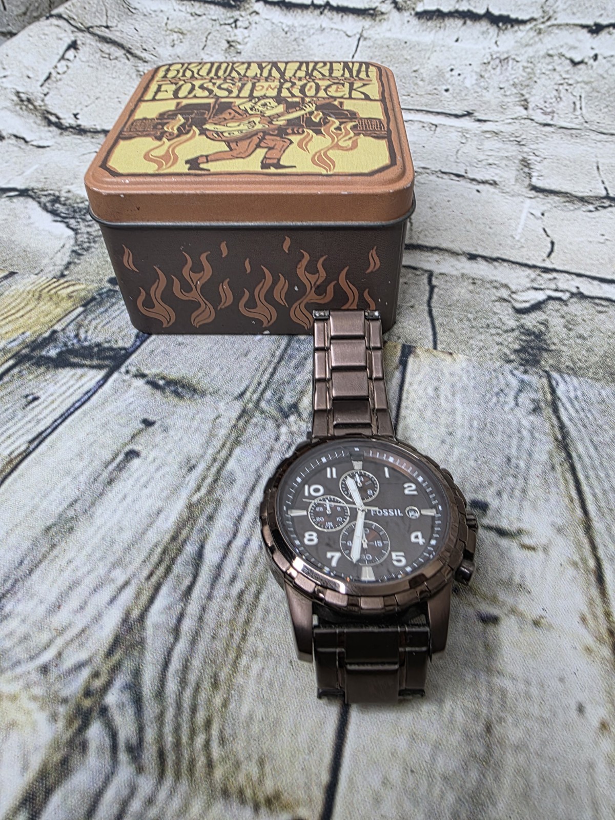 Fossil Mens Retro Watch FS4645 Bronze Stainless Steel Works Needs Battery w Box