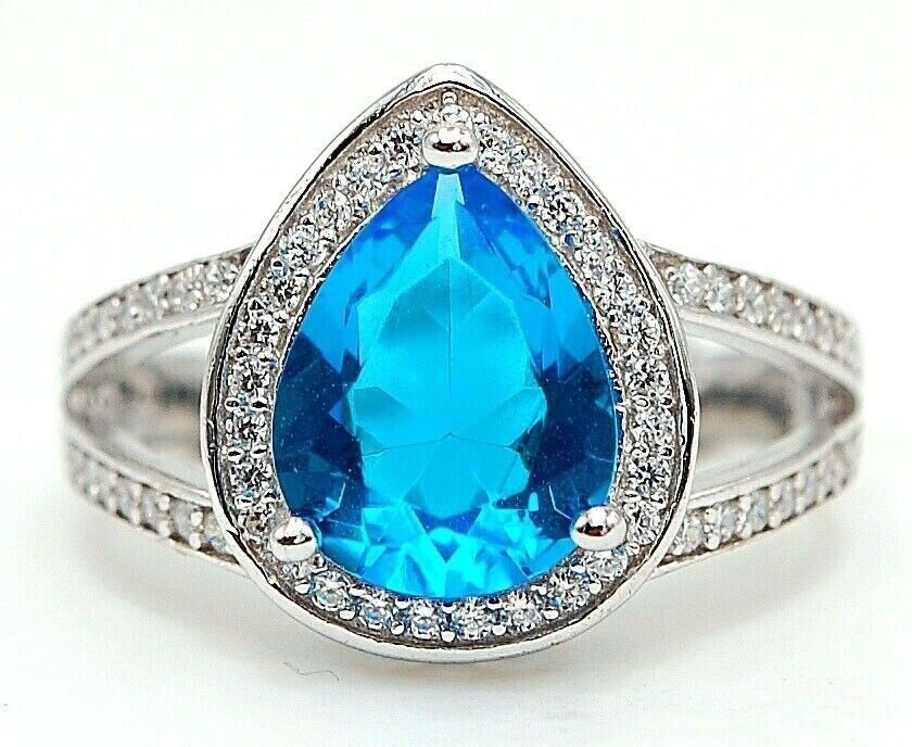 4CT Heat Treated Blue Topaz 925 Solid Sterling Silver Ring Sz 7 UB3-8
