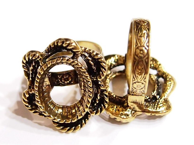 6 -18x13mm Antique Gold Victorian Twisted Rope Floral Adjustable Ring Setting