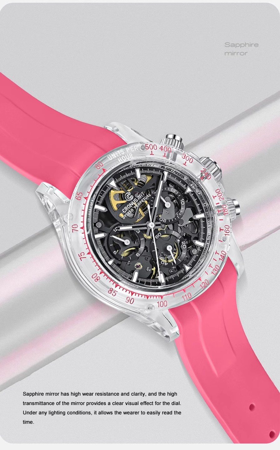 CRONUSART Men Chronograph Watch 40mm Automatic Mechanical Wristwatch K9 Case