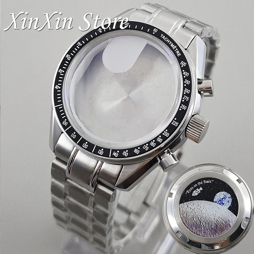 39.7mm MEN’s WATCH Case MOON Pattern Back CHRONOGRAPH For VK63A VK63 VK64 QUARTZ