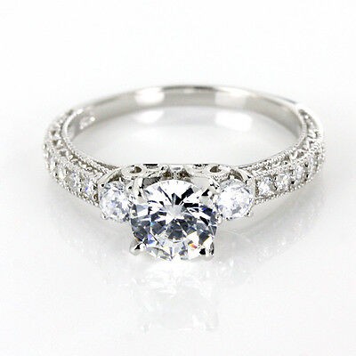 1.31cttw Ring Set Sterling Silver Three Stone AAA CZ Engagement 6MM Szs 5-10