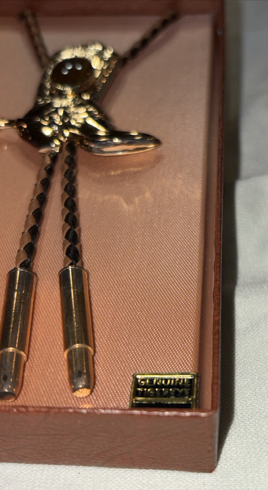 Vintage New Never Used Cowboy Boot W/Spur Tiger’s Eye Bolo Tie Western Tigereye