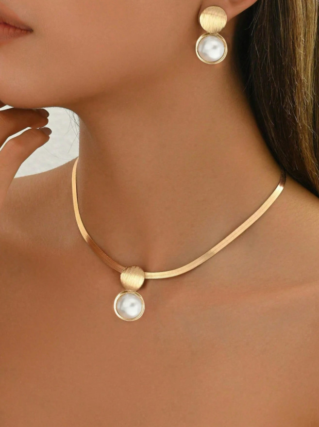 3PCS Elegant Necklace Earrings Jewelry Set For Women Faux Pearl Heart Pendant US