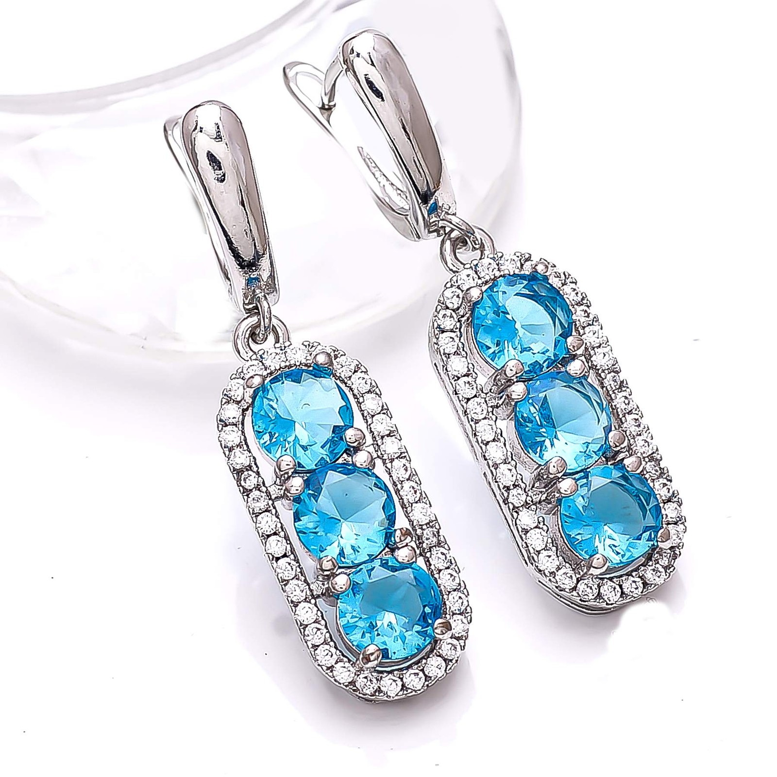 Blue Topaz & Cubic Zirconia Gemstone 925 Sterling Silver Earring 1.50″ E76113