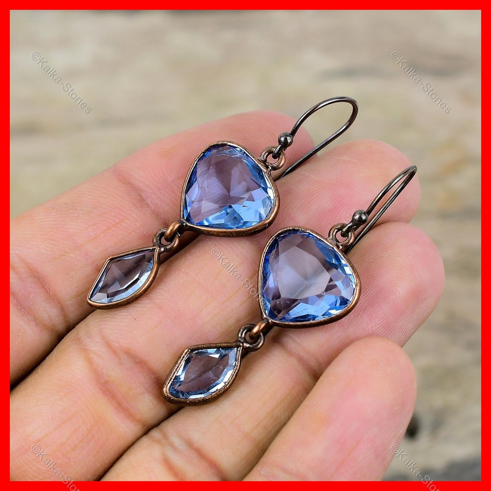 Copper Natural Tanzanite Quartz New Electroformed Dangle Drop Earrings Jewelry