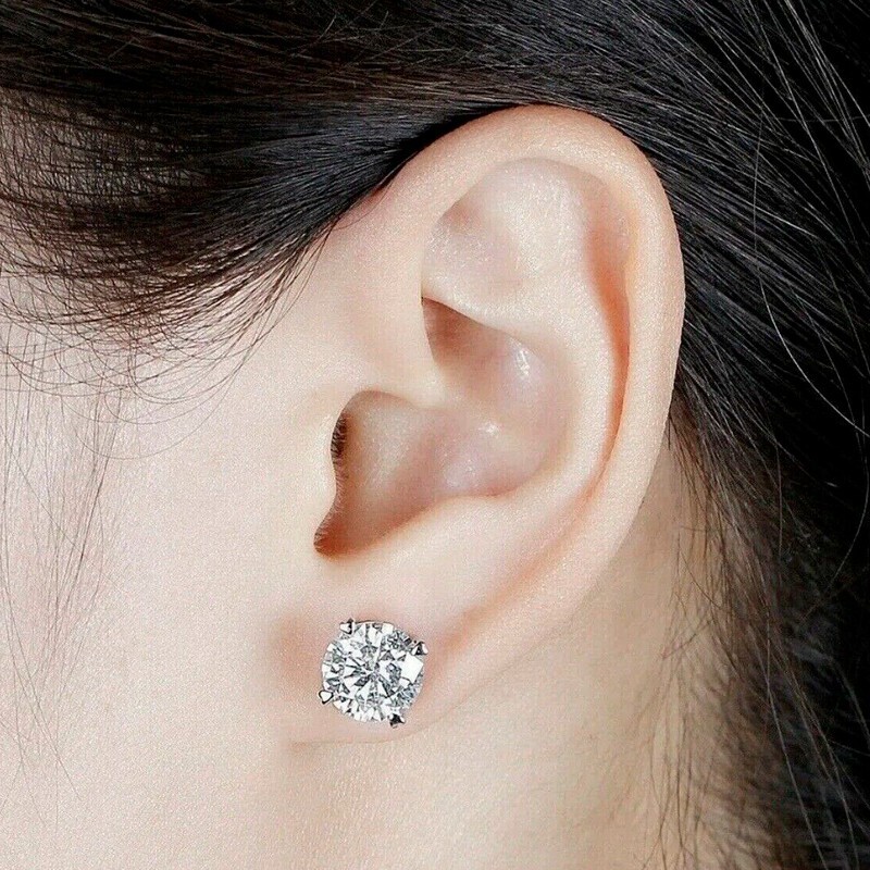 0.1-2ct Round Cut Real Moissanite Stud Earrings Gift S925 Silver Platinum Plated