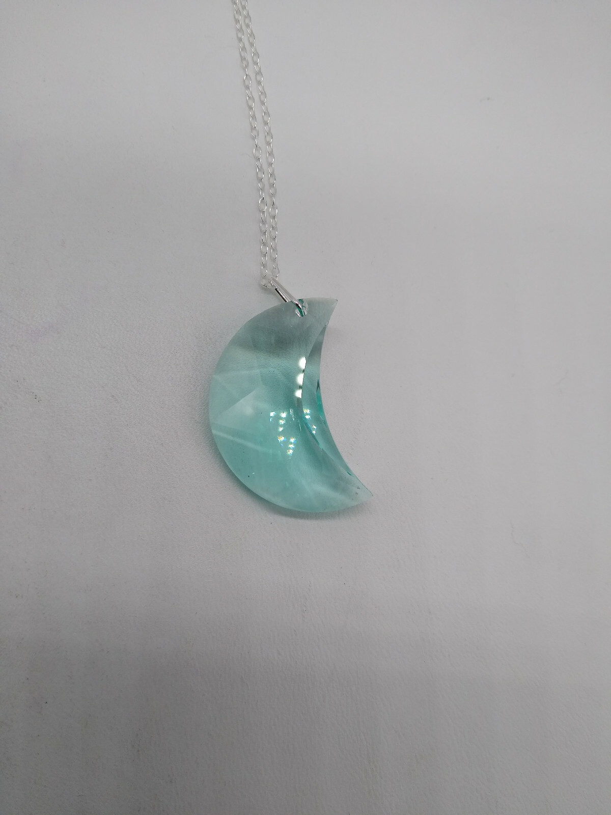Handmade Sterling Silver Swarovski Crystal Antique Green 30mm Moon Necklace