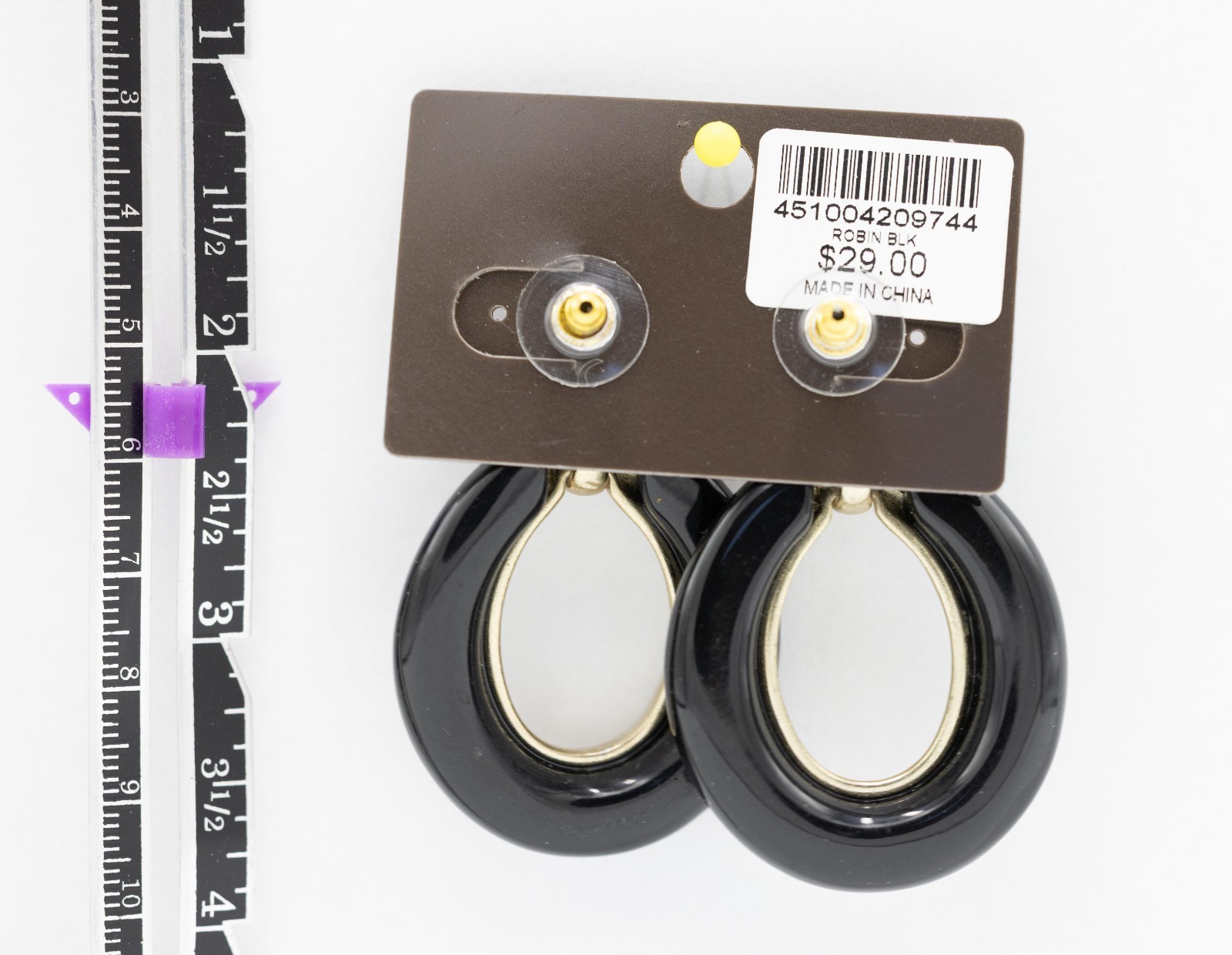 Chico’s black and gold-tone dangle hoop earrings New