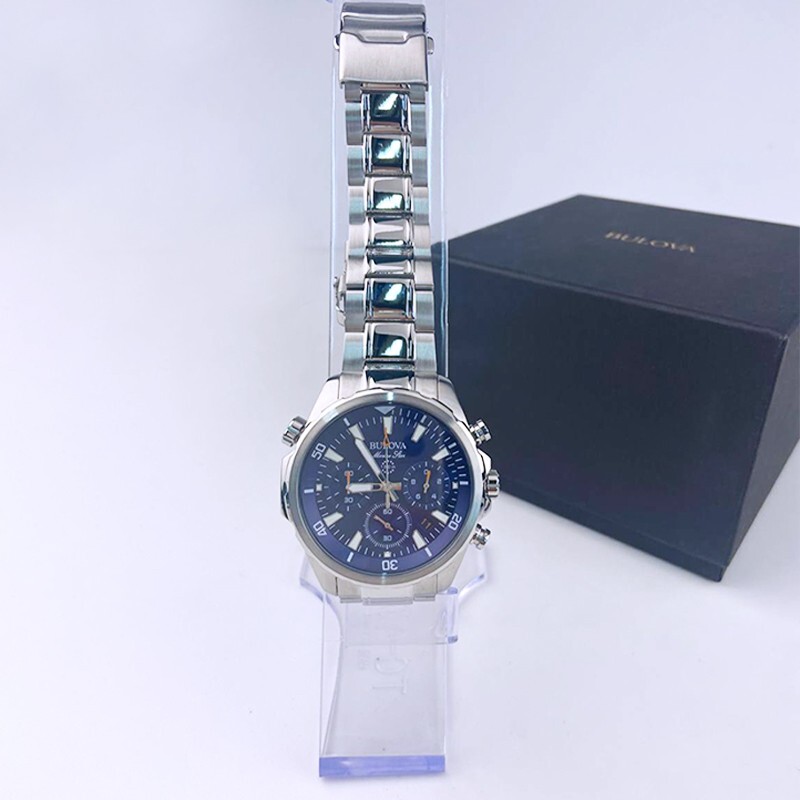 Classic New Marine Star Bulova Stainless Steel Men’s 96B256 Blue Watch 43mm