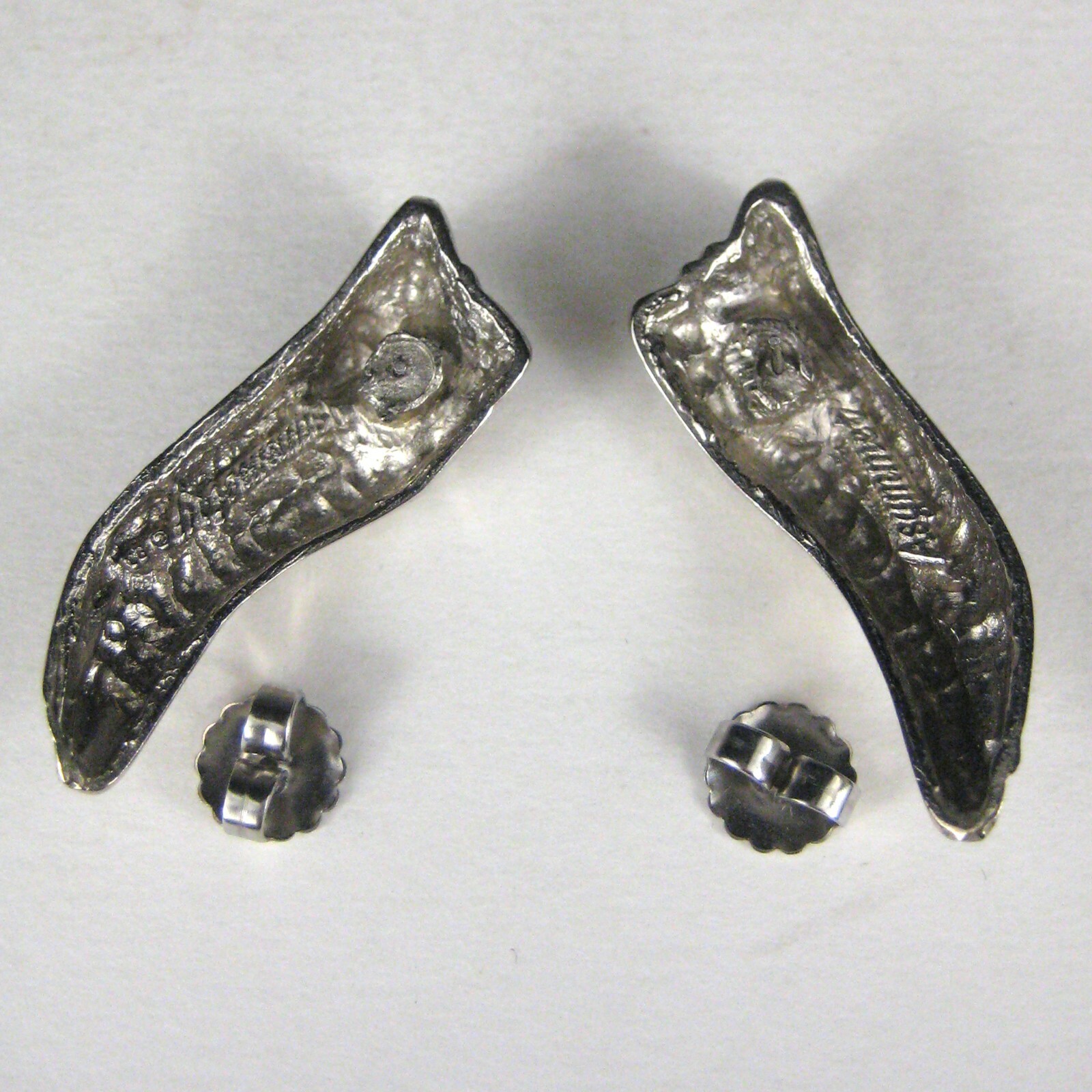 Asymmet Earrings Womens Pierced Stud Silvertone Modern Statement 2.8 in Leaf