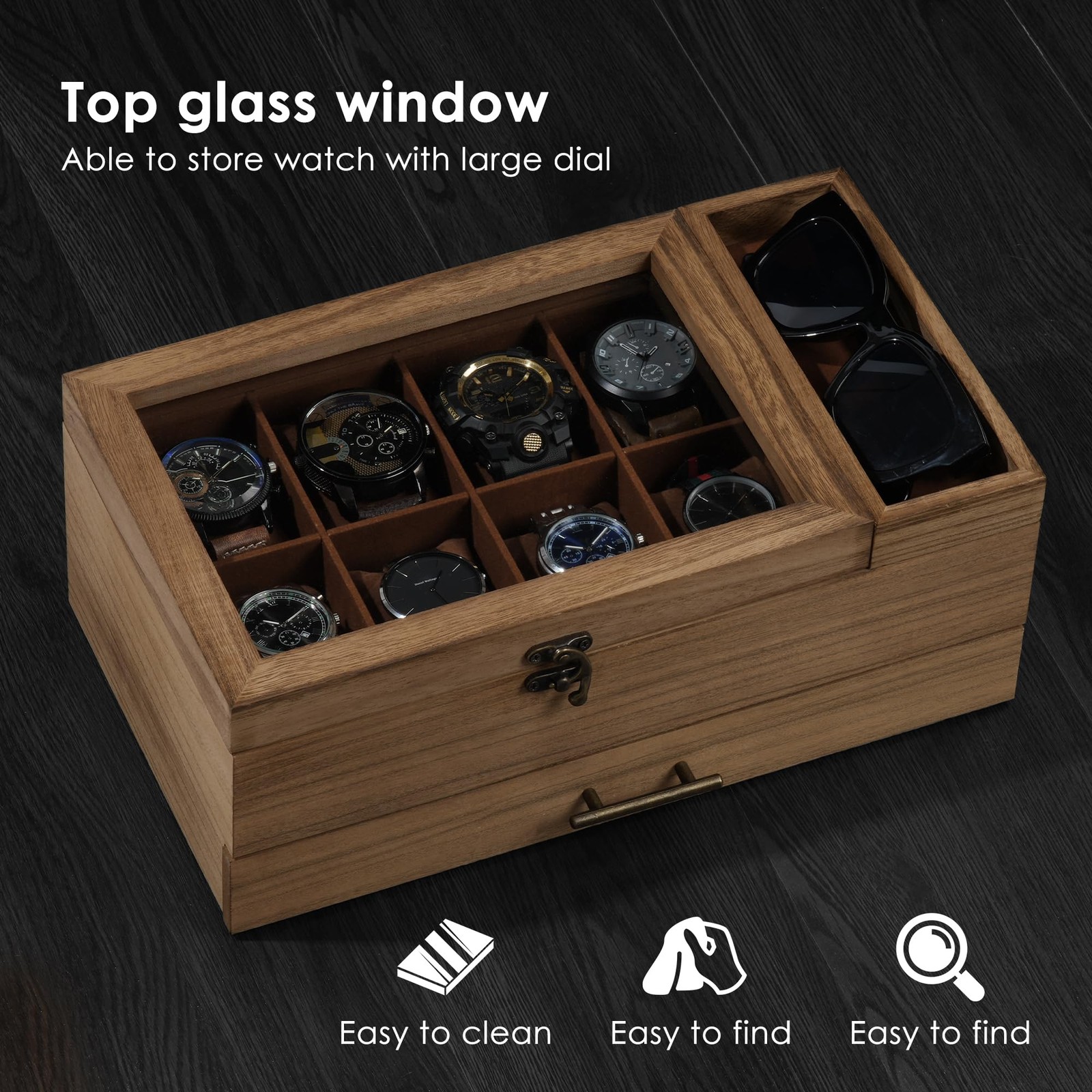 Watch Box with Tray, 2-Tier Watch Case for Large Dial Watches, 8-Slot Watch D…