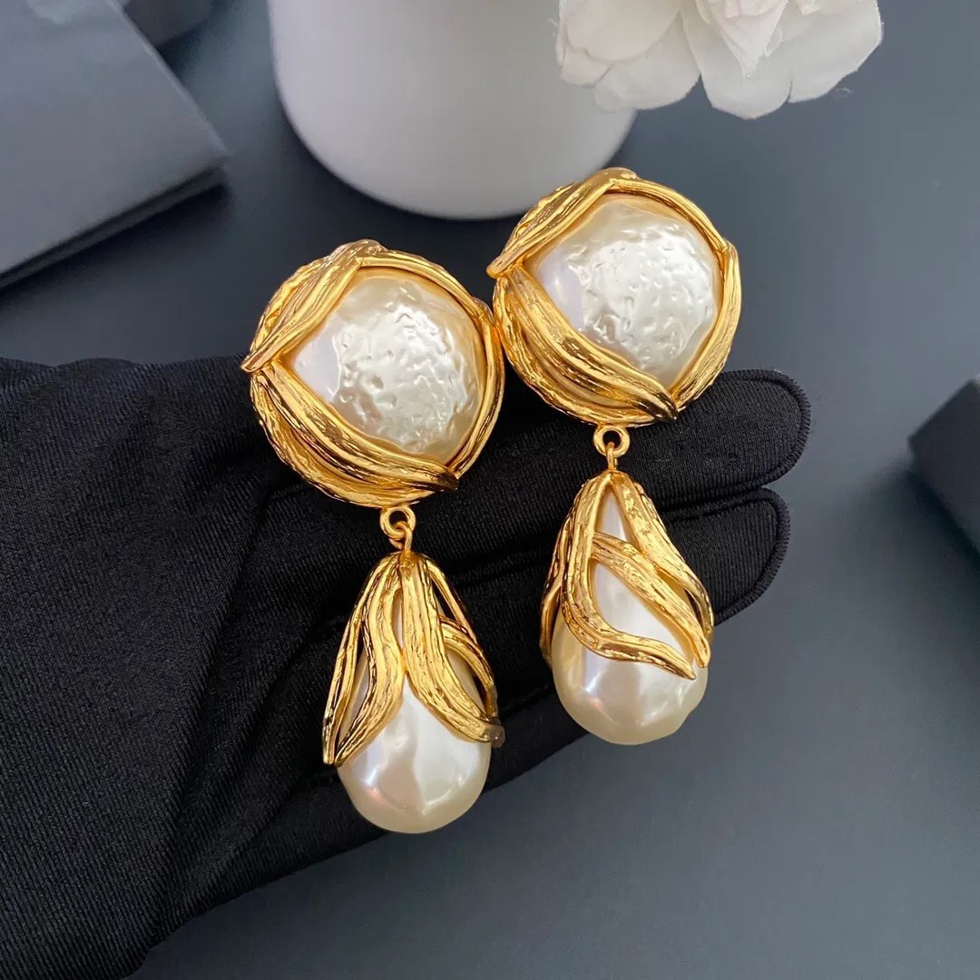 Vintage YVES SAINT LAURENT Ysl by Robert Goossens Ornate Pearl Drop Earrings