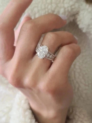 4Ct Oval Cut Lab Created Diamond Engagement Wedding Ring 14K Rose Gold Plated
