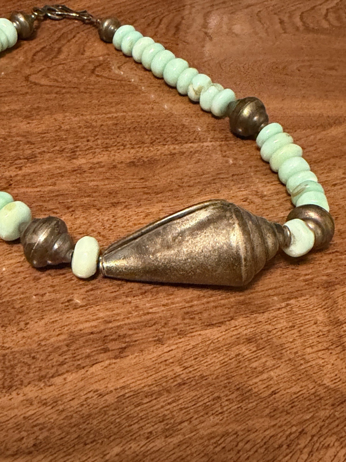 Peruvian Blue Opal Sterling Silver 925 Coastal Nautical Conch Shell Necklace
