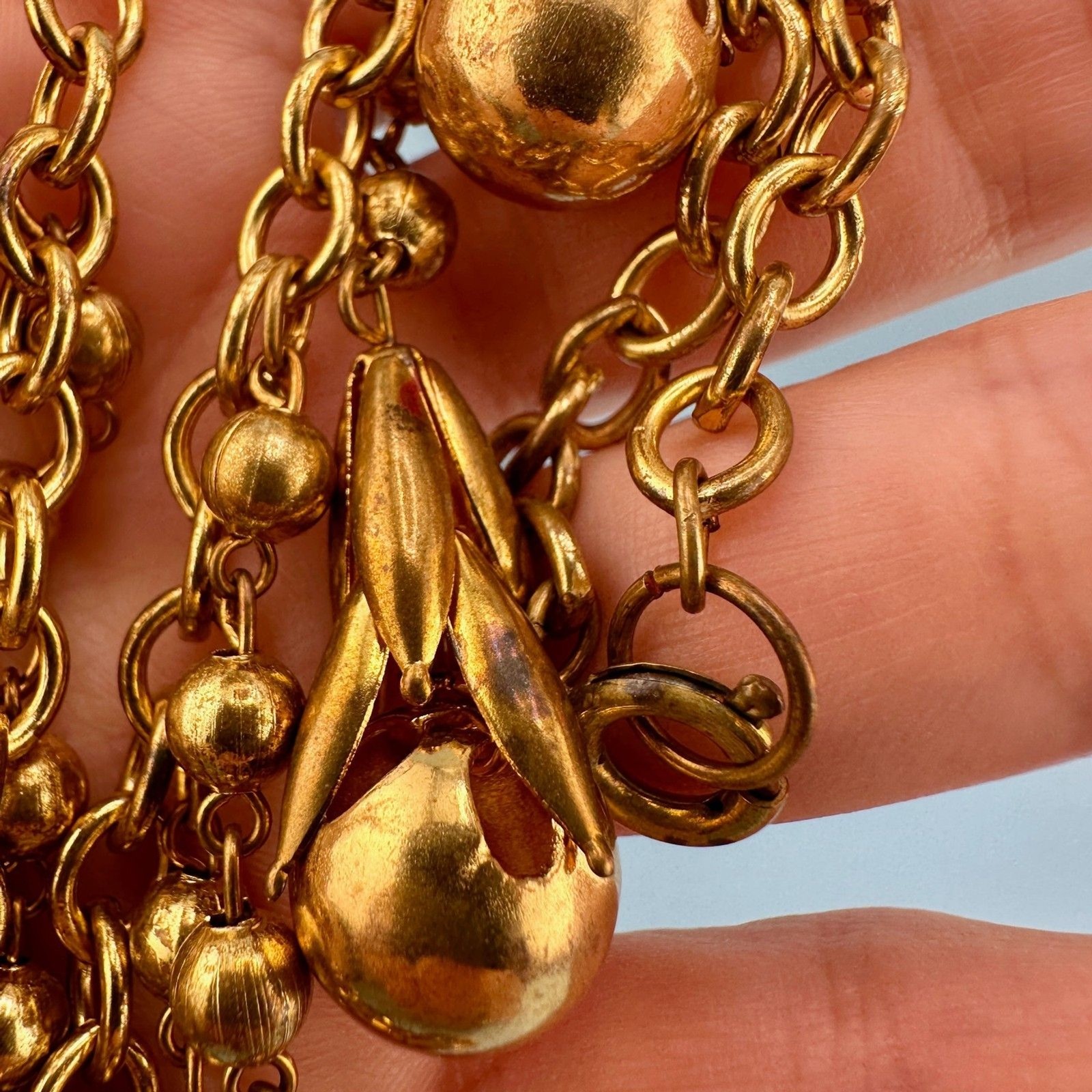 Vintage Art Deco Necklace Fringe Chain Gold Tone Etruscan Revival Statement