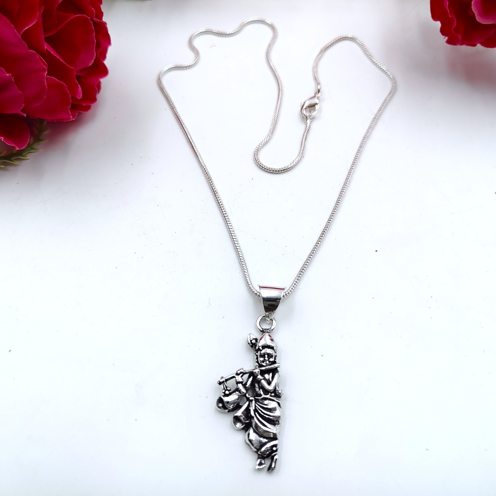 Krishna Designer Pendant 925 Sterling Silver Jewelry Pendant Necklace Siz-17-18″