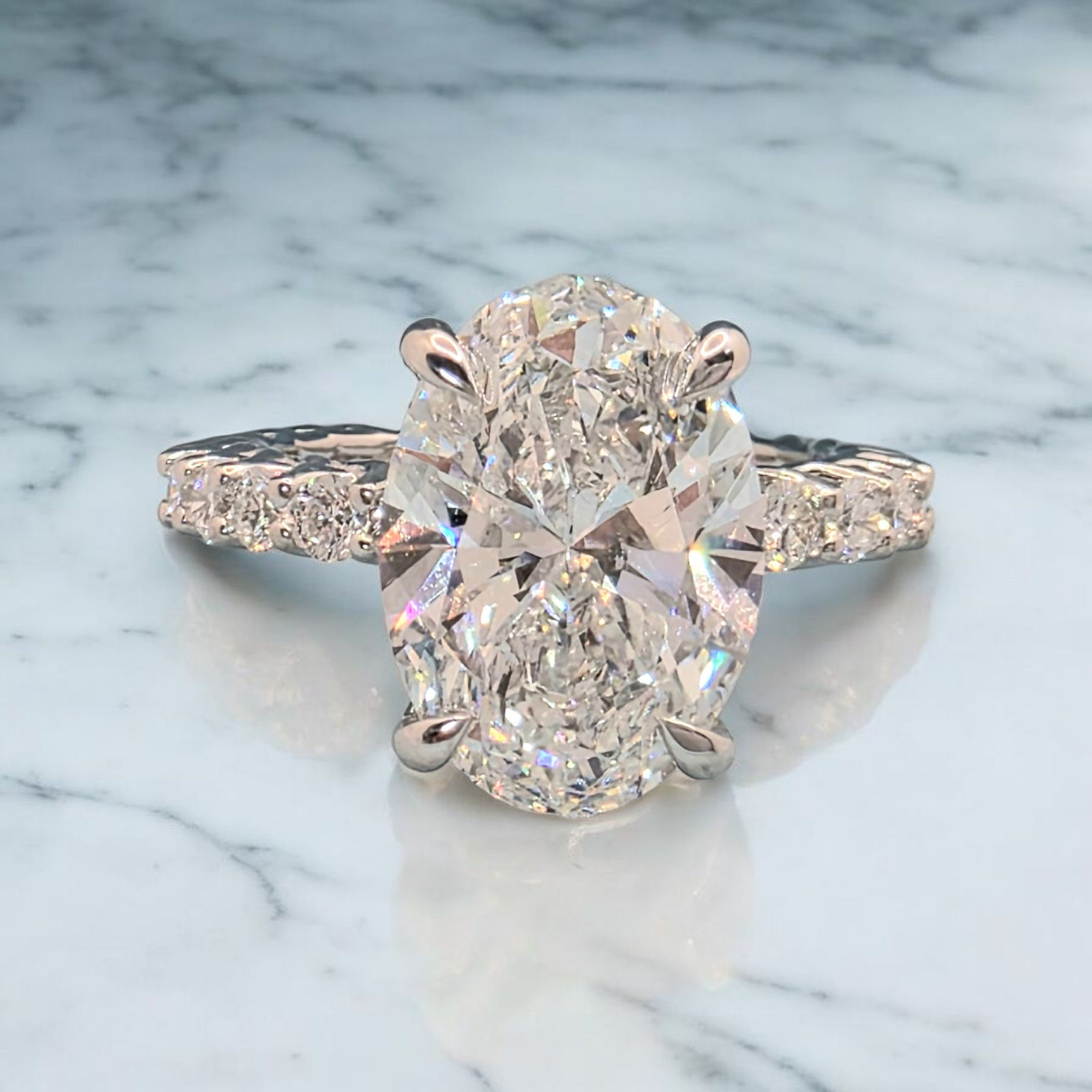 5.52 Ct F VS1 Carat Oval Lab Grown Diamond Ring IGI Certified 14k Gold