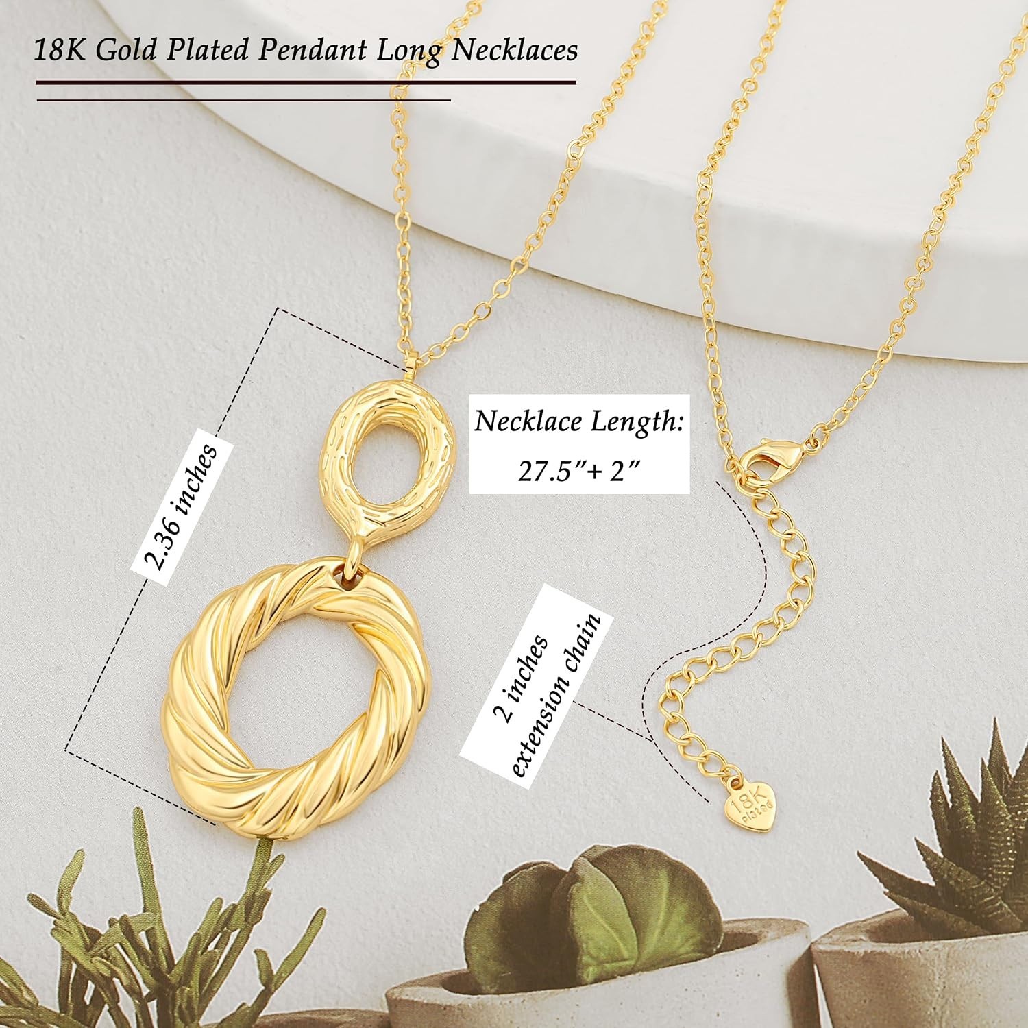 Chic Handcrafted Long Pendant Necklace in 18K Gold – Perfect for Any Occasion