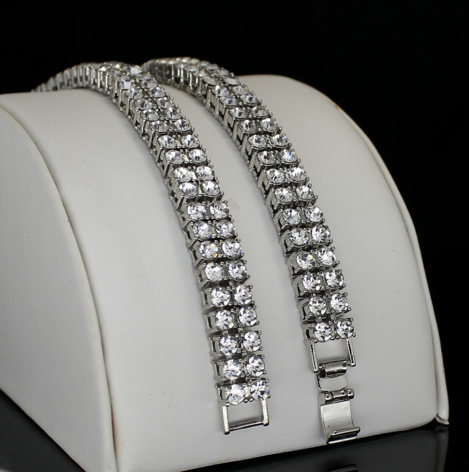Men Women 2 Row Iced Tennis Necklace Silver Plated Choker Chain Cz Hip Hop