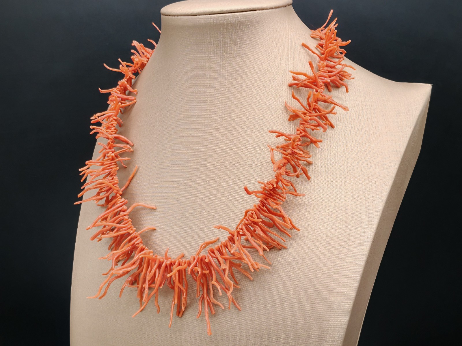 Women’s Real Red Coral Necklace of Sardinia Fringe Necklace 925 Silver
