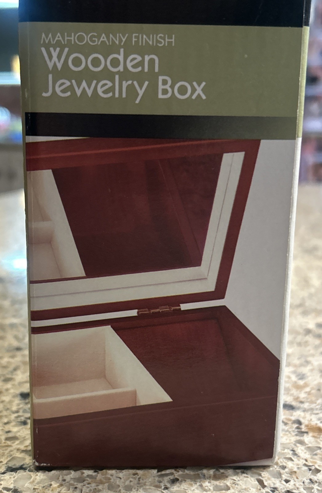 Mahogany Finish Wooden Jewelry Box NEW Table Top Hinged Lid