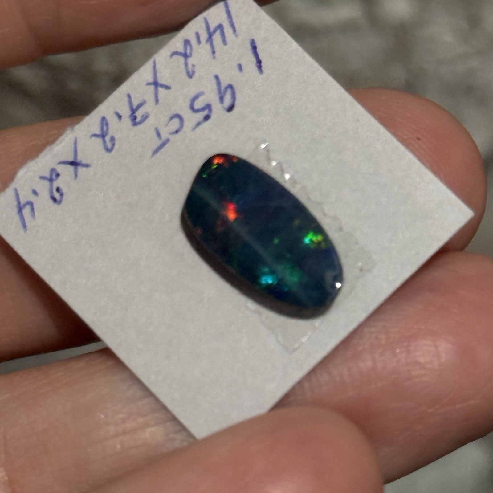 1.95ct 14.2×7.2×2.4mm Sparkling Green Blue Australian Doublet Opal Cabochon Gem