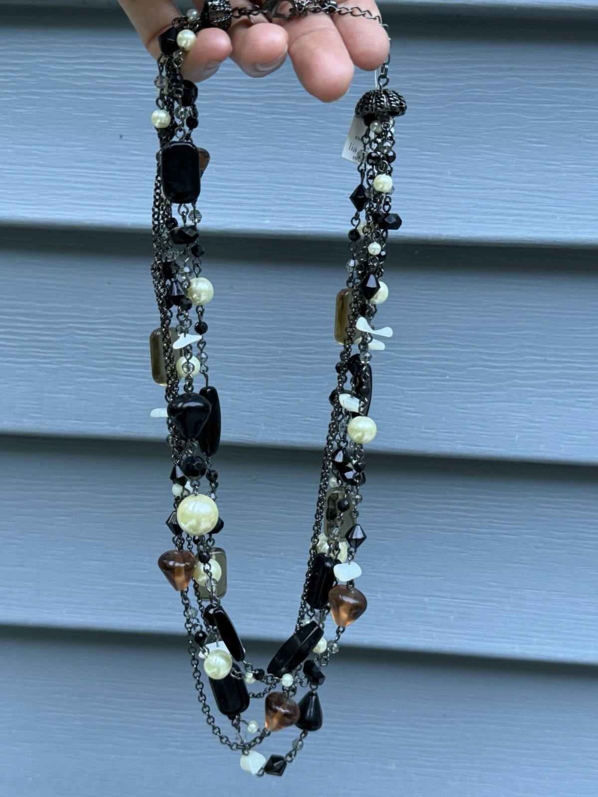 Lia Sophia Multi-Strand Beaded Layered Necklace Adjustable Lobster Clasp Stylish