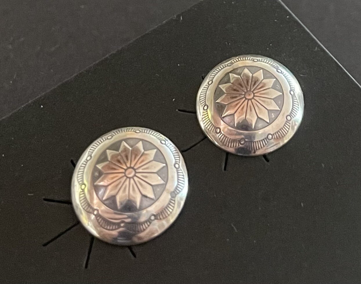 Navajo Sterling Silver Concho Stamped Post Earrings