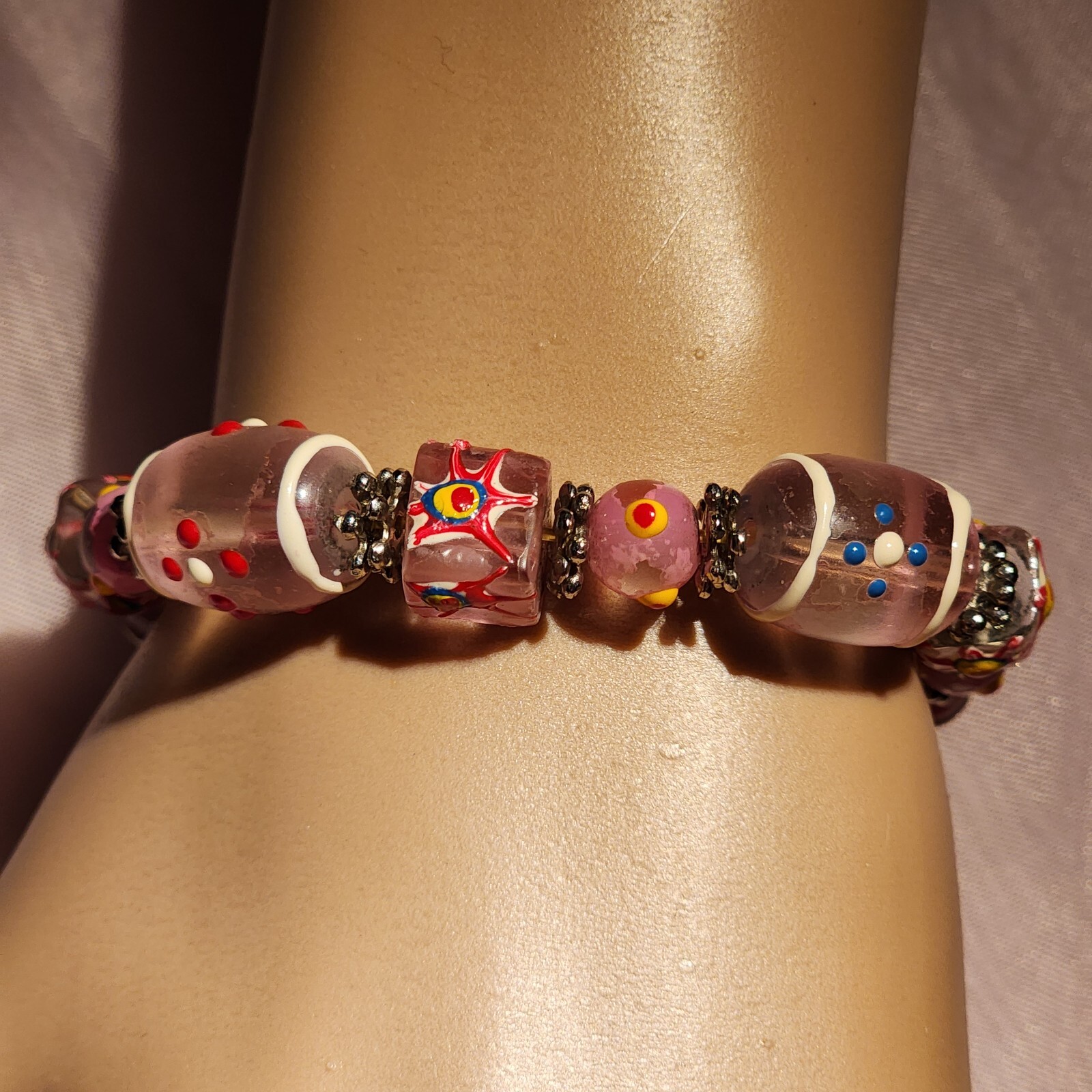 Fiona Hand Made Vintage 90s Super Cool Multi Color Glass Beads Bracelet