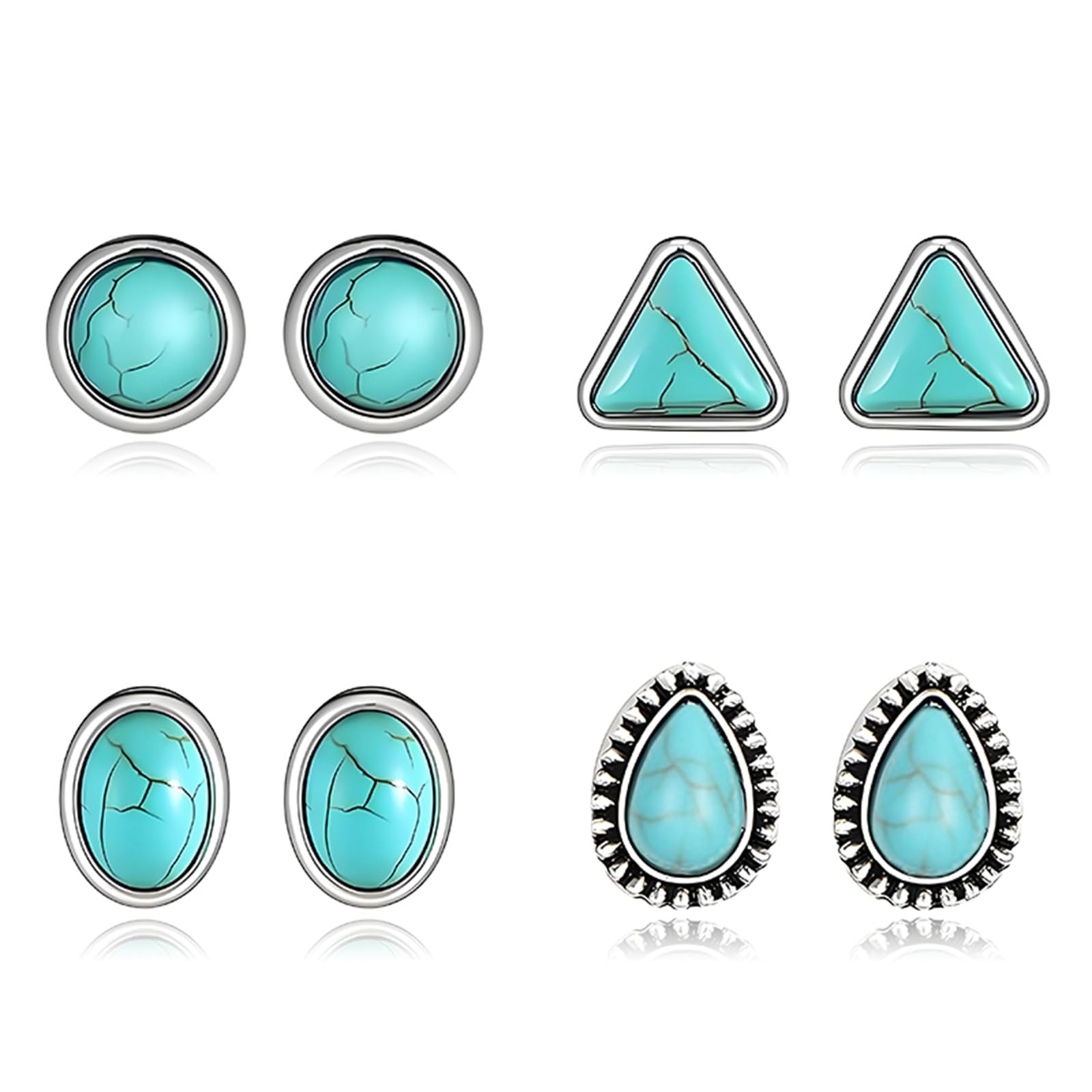 Turquoise Stud Earrings Set for Women Exquisite Boho Small Geometric Square O…