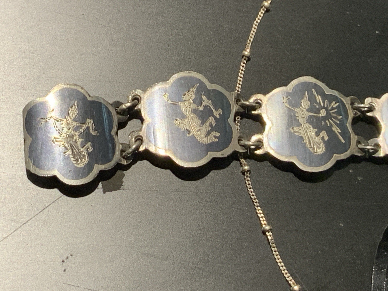 Siam Sterling Niello Set 7” Bracelet, Any Size Ring ,18” Chain With Pendant